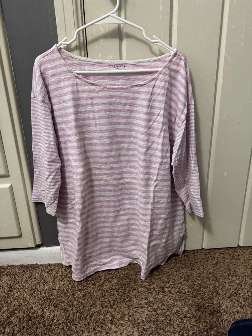 Talbots Lilac and White Striped Boatneck Long Sleeve Top